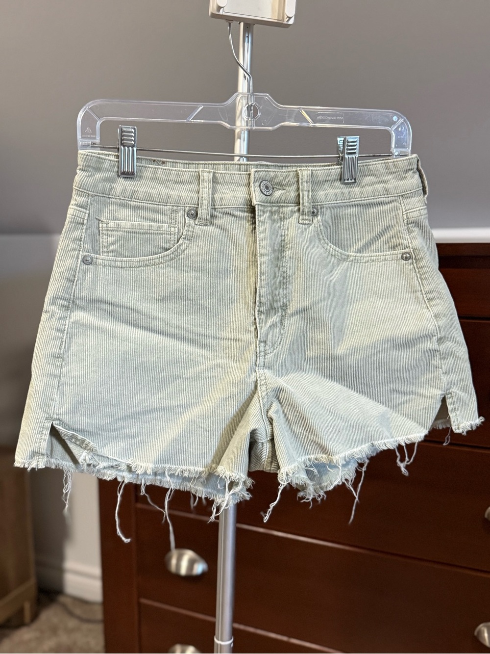 American Eagle Light Sage Frayed Hem Corduroy Shorts